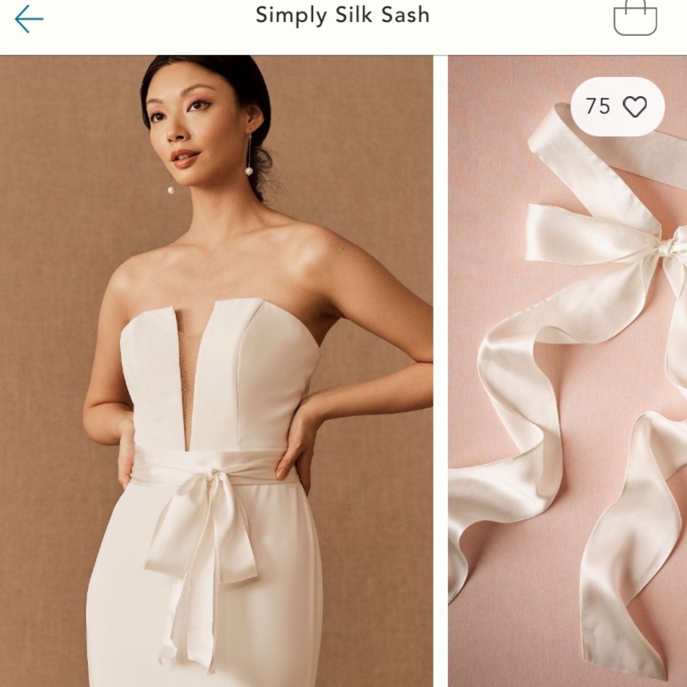 BHLDN Ivory Silk Sash Belt with Long Ribbon Ties